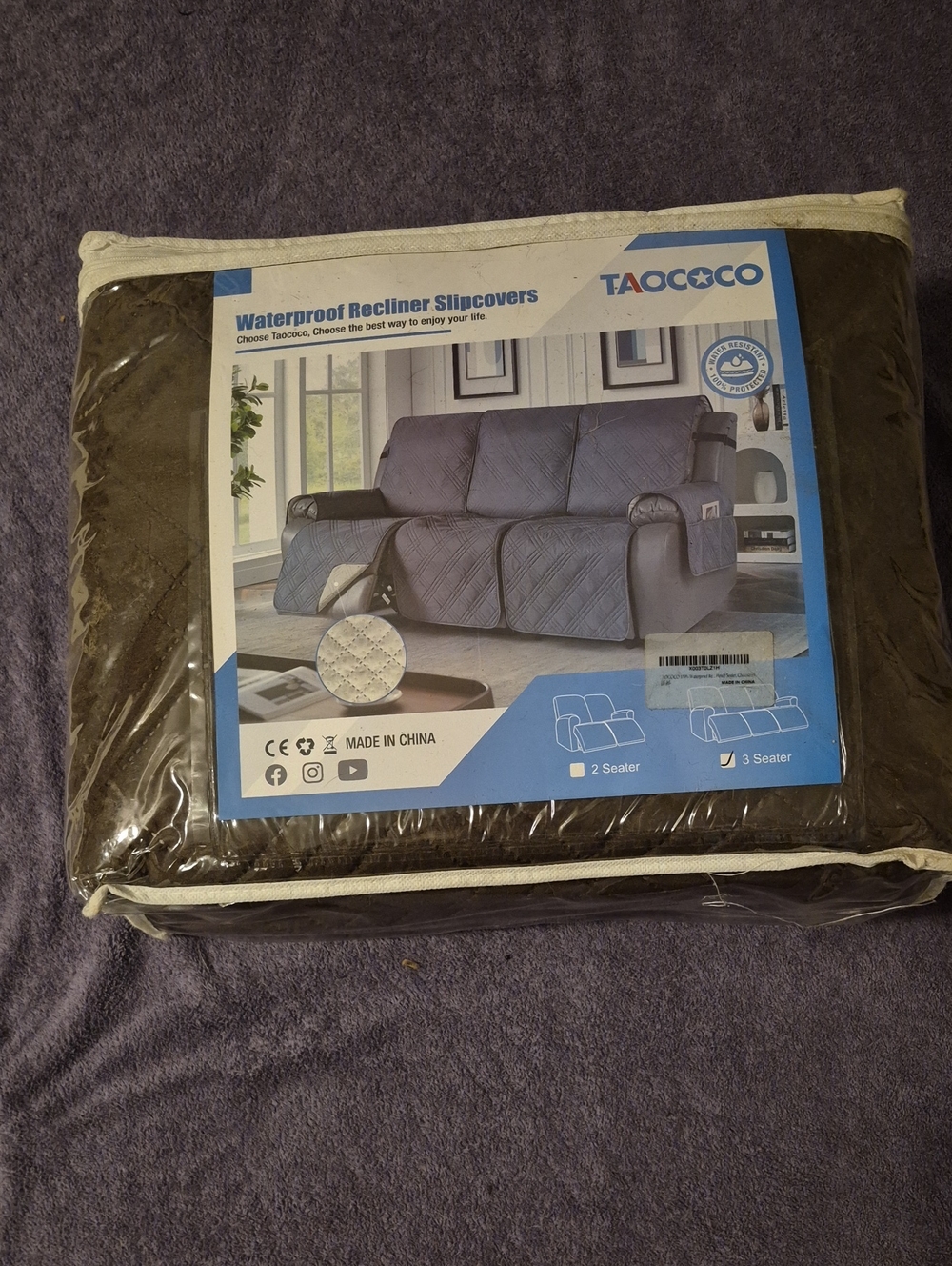 Brown Waterproof 3 Cushion Couch Slipcover - Brown